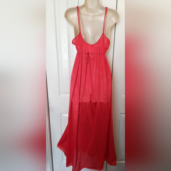 Vintage Medium 60s 70s Red Kayser 100% Nylon Slip Dress Nightgown - Picture 3 of 7